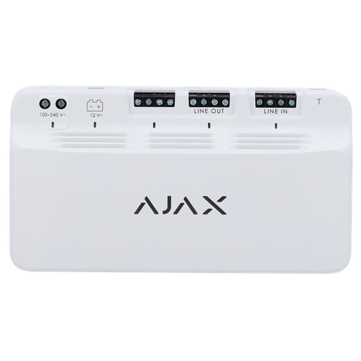 Module pour alimentation supplémentaire du bus Fibra Puissance de sortie de 45 W Certifié Grade 3 Etend la portée jusqu'à 2.000 mètres de plus Jusqu'à 10 modules par bus Alimentation principale de 230 VAC 